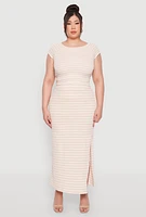 Womens Plus Size Almost Famous Textured Knit Striped Side Slit Skirt, Multi, Size 2X