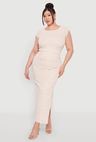 Womens Plus Size Almost Famous Textured Knit Striped Side Slit Skirt, Multi, Size 3X