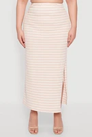 Womens Plus Textured Knit Striped Side Slit Skirt, Multi,