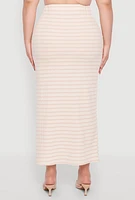 Womens Plus Size Almost Famous Textured Knit Striped Side Slit Skirt, Multi, Size 3X