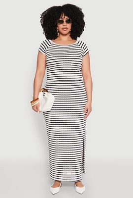 Womens Plus Almost Famous Textured Knit Striped Side Slit Skirt, Multi,