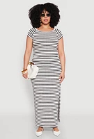 Womens Plus Almost Famous Textured Knit Striped Side Slit Skirt, Multi,