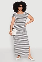 Womens Plus Almost Famous Textured Knit Striped Side Slit Skirt, Multi,