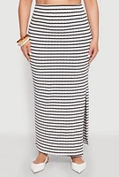 Womens Plus Textured Knit Striped Side Slit Skirt, Multi,