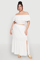 Womens Plus Size Tiered Off the Shoulder Crop Top, White, Size 1X