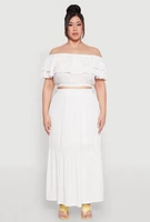 Womens Plus Size Tiered Off the Shoulder Crop Top, White, Size 1X