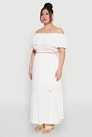 Womens Plus Size Tiered Off the Shoulder Crop Top, White, Size 1X