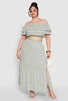 Womens Plus Tiered Off the Shoulder Crop Top,