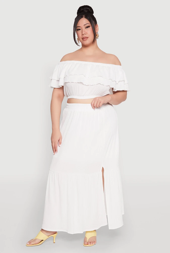 Womens Plus Size Almost Famous Slit Front Tiered Skirt, White, Size 1X