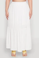 Womens Plus Size Almost Famous Slit Front Tiered Skirt, White, Size 1X