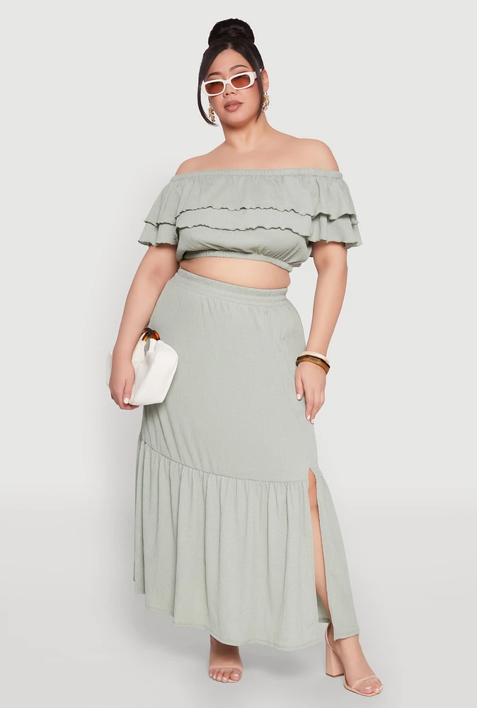 Womens Plus Size Almost Famous Slit Front Tiered Skirt, Green, Size 3X