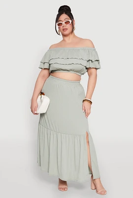 Womens Plus Size Almost Famous Slit Front Tiered Skirt, Green, Size 3X
