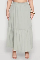 Womens Plus Size Almost Famous Slit Front Tiered Skirt, Green, Size 3X