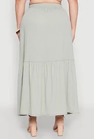 Womens Plus Size Almost Famous Slit Front Tiered Skirt, Green, Size 1X