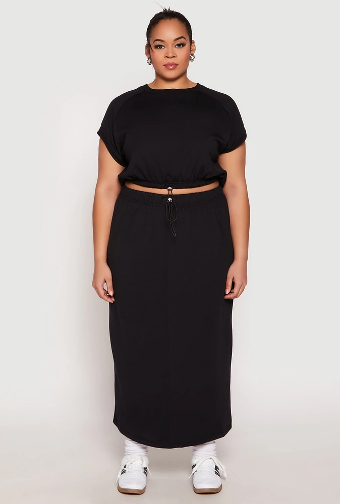 Womens Plus Size Fleece Toggle Drawstring Waist Skirt, Black, Size 2X