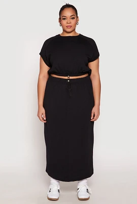 Womens Plus Size Fleece Toggle Drawstring Waist Skirt, Black, Size 2X