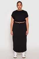 Womens Plus Size Fleece Toggle Drawstring Waist Skirt, Black, Size 1X