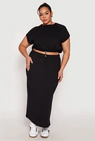 Womens Plus Size Fleece Toggle Drawstring Waist Skirt, Black, Size 2X