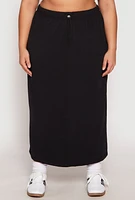 Womens Plus Size Fleece Toggle Drawstring Waist Skirt, Black, Size 2X