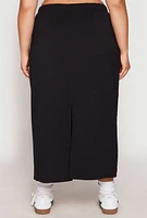 Womens Plus Size Fleece Toggle Drawstring Waist Skirt, Black, Size 2X