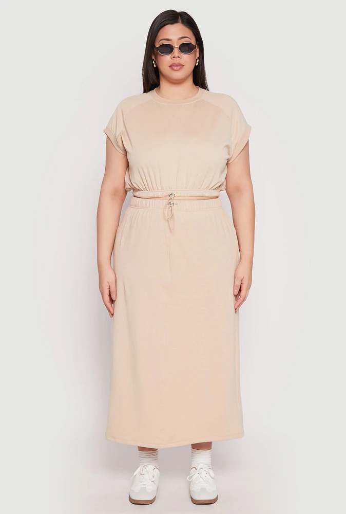 Womens Plus Size Fleece Toggle Drawstring Waist Skirt, Khaki, Size 2X