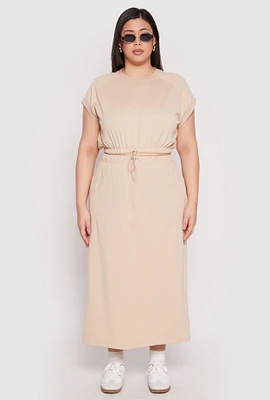 Womens Plus Size Fleece Toggle Drawstring Waist Skirt, Khaki, Size 2X