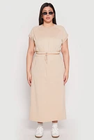 Womens Plus Size Fleece Toggle Drawstring Waist Skirt, Khaki, Size 2X