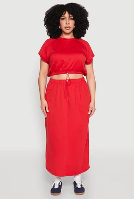 Womens Plus Size Fleece Toggle Drawstring Waist Skirt, Red, Size 3X