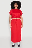 Womens Plus Size Fleece Toggle Drawstring Waist Skirt, Red, Size 3X