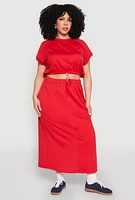 Womens Plus Size Fleece Toggle Drawstring Waist Skirt, Red, Size 3X