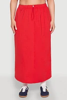 Womens Plus Size Fleece Toggle Drawstring Waist Skirt, Red, Size 3X