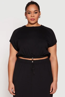 Womens Plus Almost Famous Short Sleeve Cropped Sweatshirt,