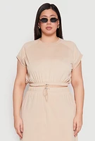 Womens Plus Almost Famous Short Sleeve Cropped Sweatshirt, Beige,