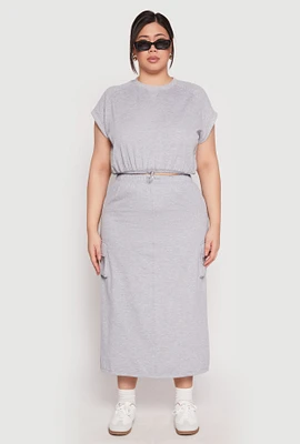 Womens Plus Almost Famous Back Slit Cargo Skirt, Grey,