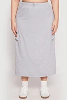 Womens Plus Almost Famous Back Slit Cargo Skirt, Grey,