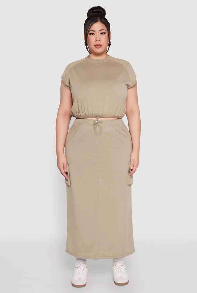 Womens Plus Size Almost Famous Back Slit Cargo Skirt, Green, Size 2X