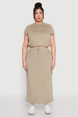 Womens Plus Size Almost Famous Back Slit Cargo Skirt, Green, Size 2X