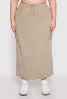 Womens Plus Size Almost Famous Back Slit Cargo Skirt, Green, Size 2X