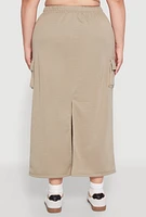 Womens Plus Size Almost Famous Back Slit Cargo Skirt, Green, Size 2X