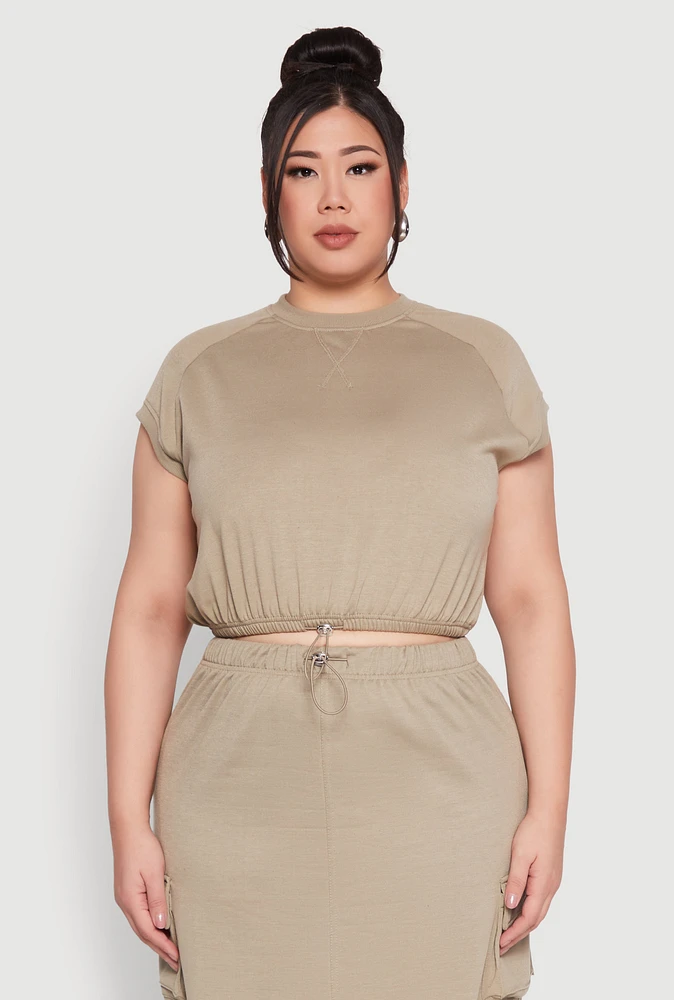 Womens Plus Size Almost Famous Toggle Drawstring Hem Sweatshirt, Beige, Size 3X