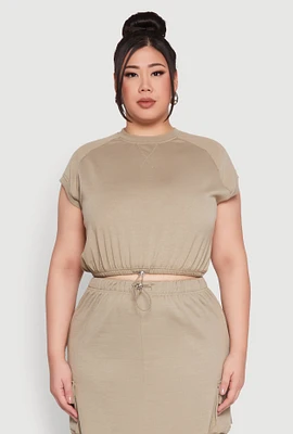Womens Plus Size Almost Famous Toggle Drawstring Hem Sweatshirt, Beige, Size 3X