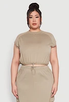 Womens Plus Size Almost Famous Toggle Drawstring Hem Sweatshirt, Beige, Size 3X