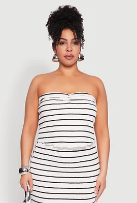 Womens Plus Size Almost Famous Striped Sweetheart Neckline Tube Top, White, Size 1X