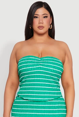 Womens Plus Size Almost Famous Striped Sweetheart Neckline Tube Top, Green, Size 2X