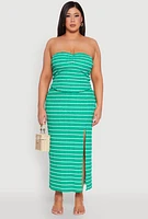 Womens Plus Size Almost Famous Striped Sweetheart Neckline Tube Top, Green, Size 2X