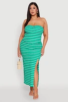 Womens Plus Size Almost Famous Striped Sweetheart Neckline Tube Top, Green, Size 2X