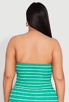 Womens Plus Size Almost Famous Striped Sweetheart Neckline Tube Top, Green, Size 2X
