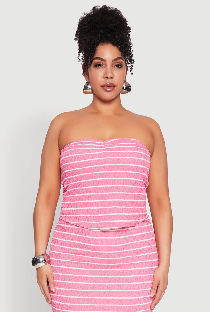 Womens Plus Almost Famous Striped Sweetheart Neckline Tube Top,