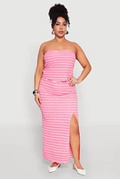Womens Plus Almost Famous Striped Sweetheart Neckline Tube Top,