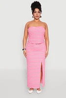 Womens Plus Almost Famous Striped Sweetheart Neckline Tube Top,